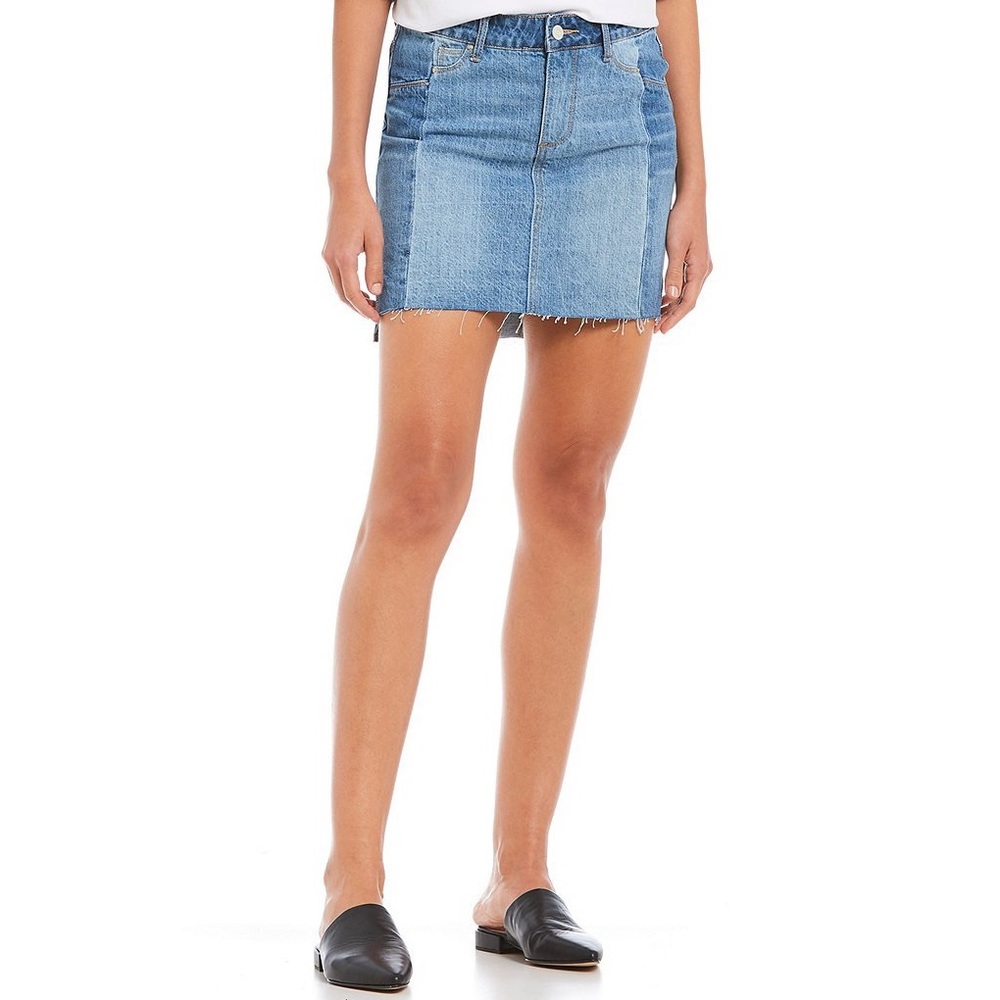 Gianni Bini Becca Frayed Hem Two Tone Denim Skirt